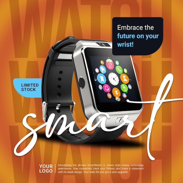 PSD negozio online per dispositivi smart watch shopping square modello di banner di posta sui social media