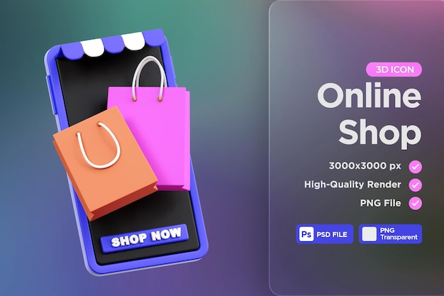 Online shop with bag shop 3d illustration