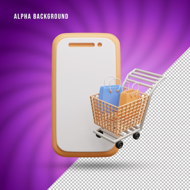 Online shopping 3d icon illustration or 3d online shopping concept icon