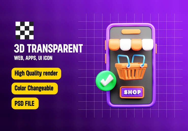 PSD online shopping 3d icon or online shopping amp retails 3d icon
