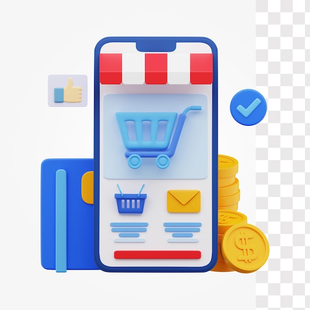 online shopping app 3d illustration