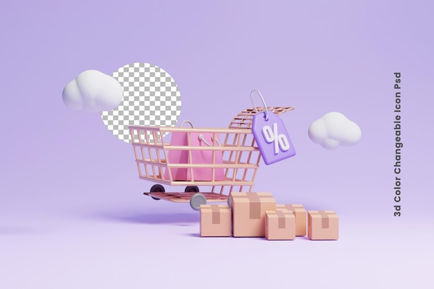 Design del concetto di shopping online o shopping online 3d o design promozionale dello shopping