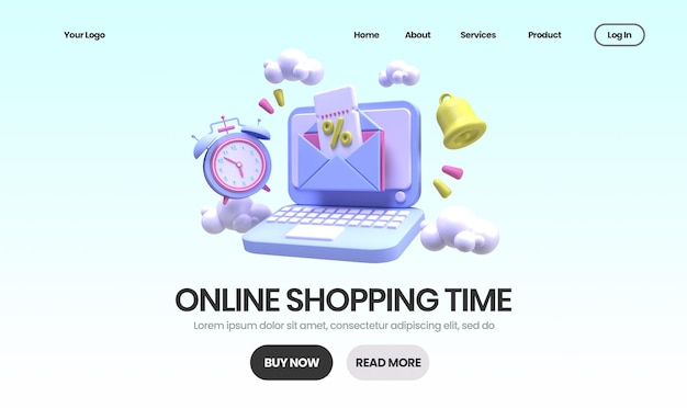 PSD online shopping concept illustration landing page template for business idea concept background