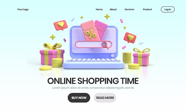 PSD illustrazione del concetto di shopping online modello di pagina di destinazione per lo sfondo del concetto di idea aziendale