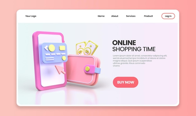 PSD online shopping concept illustration landing page template for business idea concept background