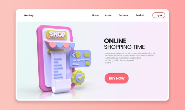 PSD online shopping concept illustration landing page template for business idea concept background