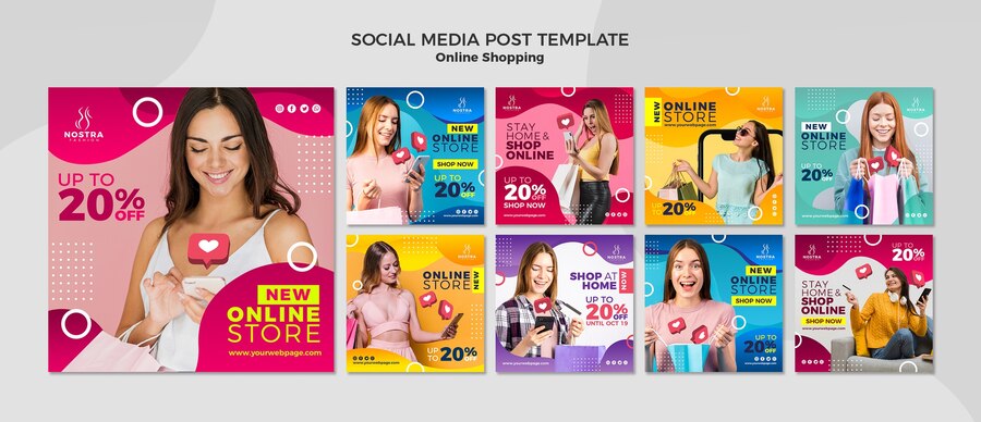 Premium PSD | Online shopping concept social media post template