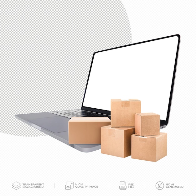 online shopping concept with boxes on transparent background psd