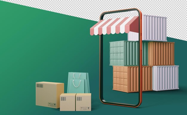 PSD shopping in linea rendering 3d di applicazioni mobili