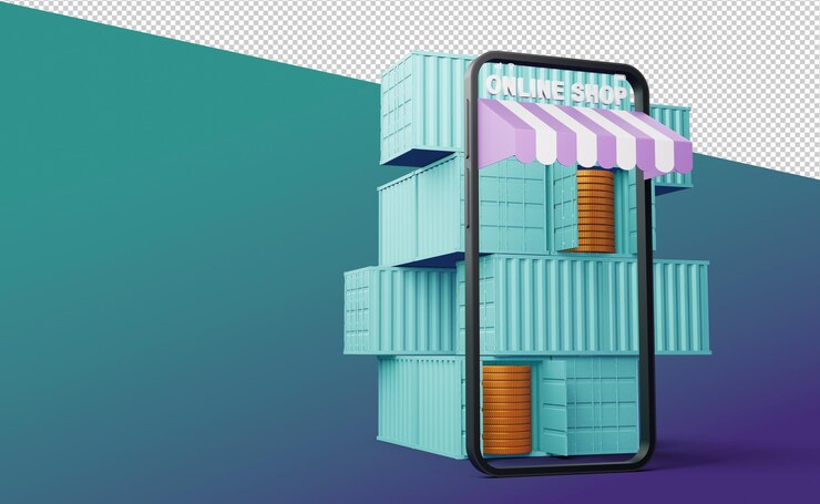 PSD online shopping mobile application 3d rendering