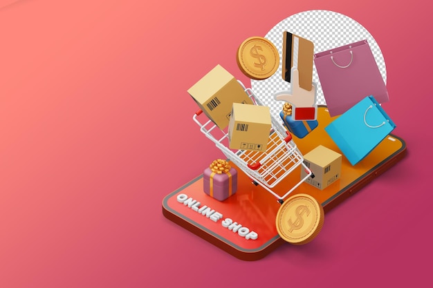 PSD shopping in linea rendering 3d di applicazioni mobili