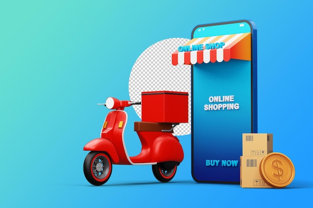 PSD online shopping mobile application 3d rendering