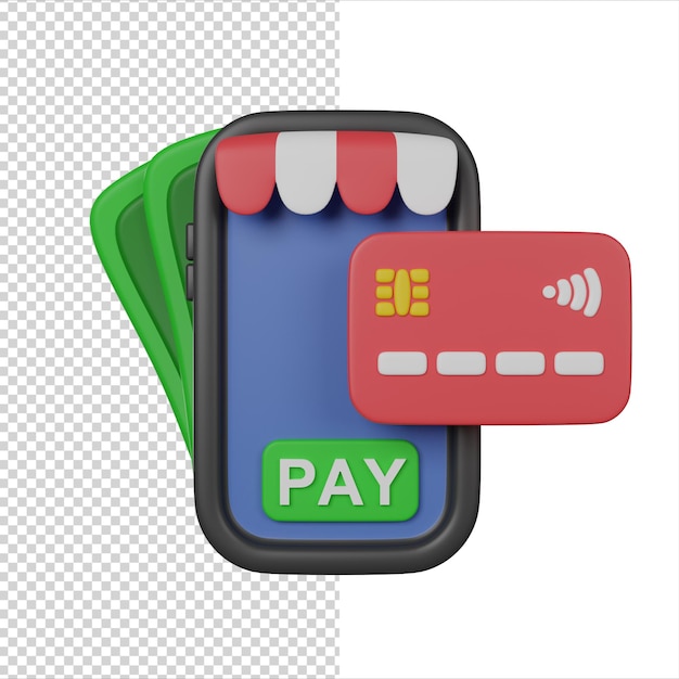 Online Shopping Online Payments Phone with Money and Credit Card 3D render icon