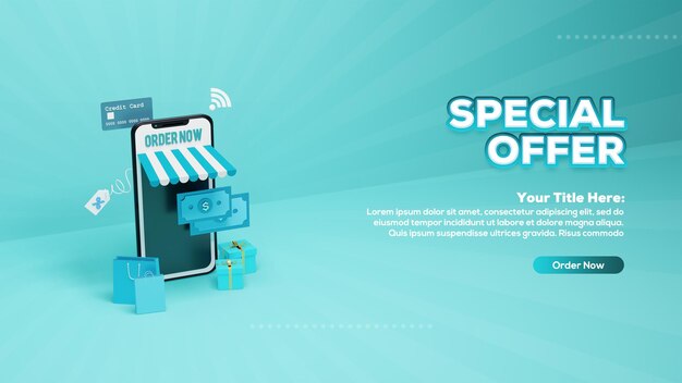 PSD online shopping sale banner design with martphone