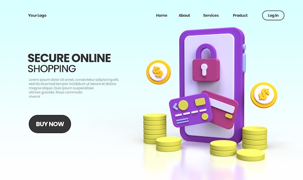 PSD online shopping security concept illustration landing page template for business idea concept background