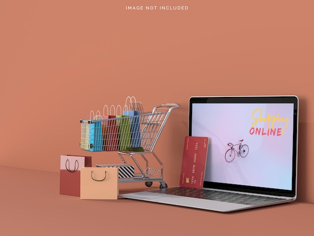 PSD online shopping with laptop mockupsemen