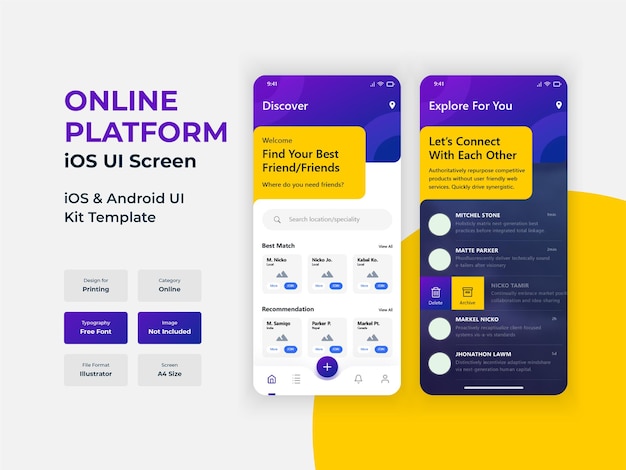 PSD online social platform mobile app trandy ui screen