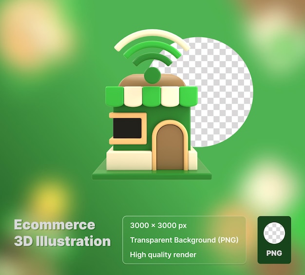 PSD illustrazione 3d del negozio online con rendering di alta qualità