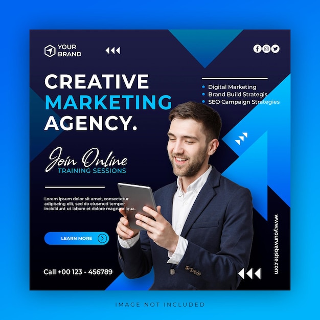 Online webinar instagram post template with modern corporate concept design