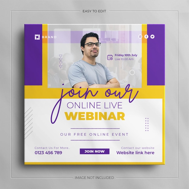 Modello di banner web per social media instagram poster webinar online