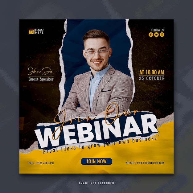 Online webinar poster social media promotional post and online live business conference instagram post template