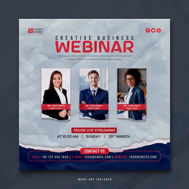 PSD online webinar poster social media promotional post and online live business conference instagram post template