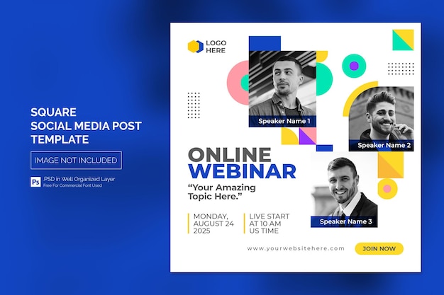 Online webinar sociale media post of vierkante banner sjabloon