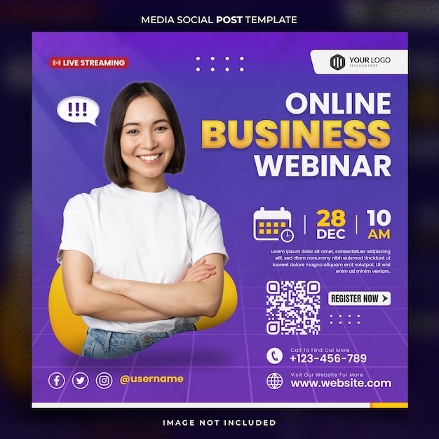 Online zakelijke webinar media sociale flyer-sjabloon