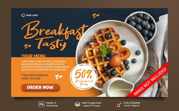 PSD ontbijt eten dessert lekker menu restaurant social media post website bannersjabloon