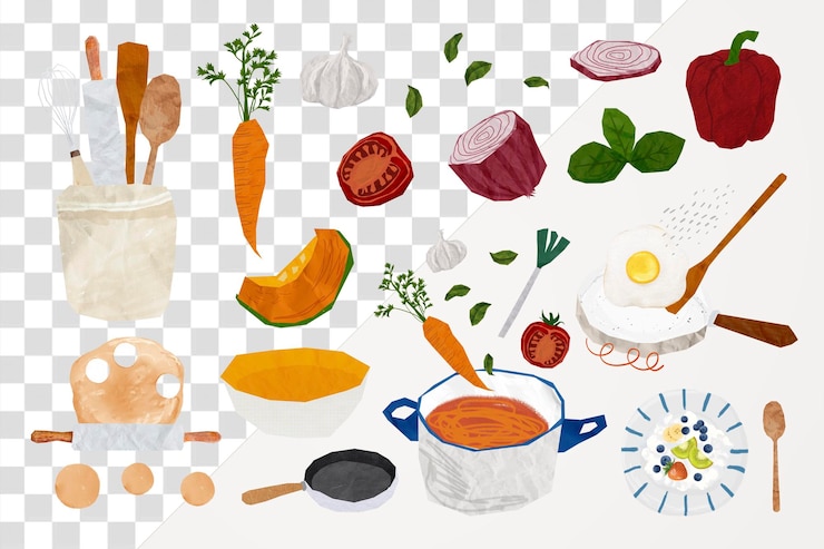PSD ontbijt eten esthetische png sticker set transparante achtergrond