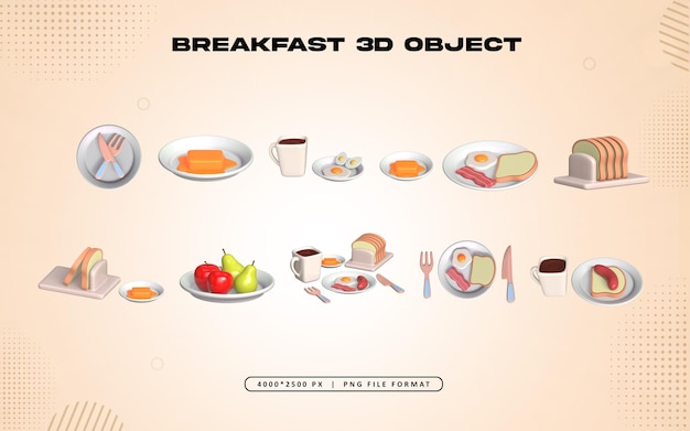 Ontbijt item 3d Icon Set