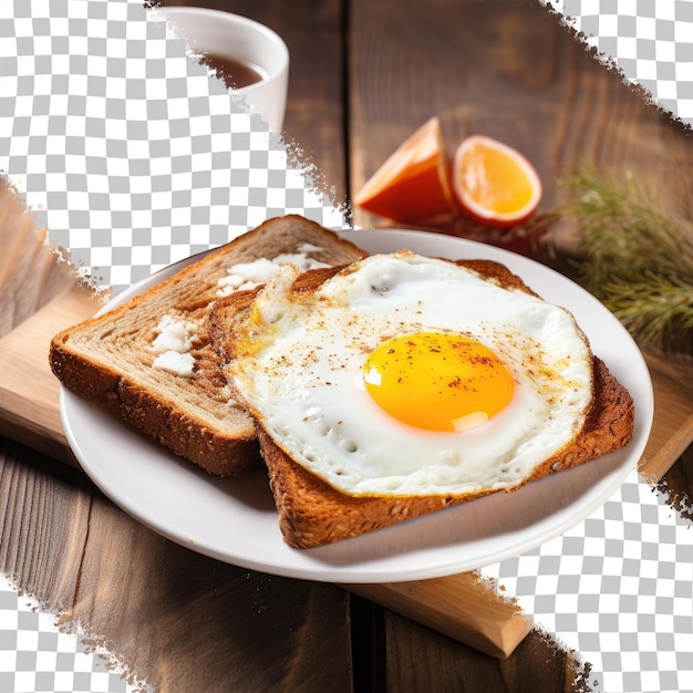 PSD ontbijt met eieren, toast en koffie op transparante achtergrondvloeren