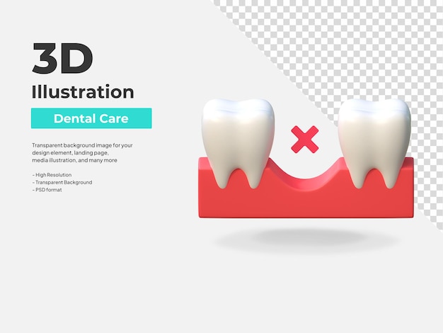 PSD ontbrekende tand tandheelkundige zorg pictogram 3d illustratie