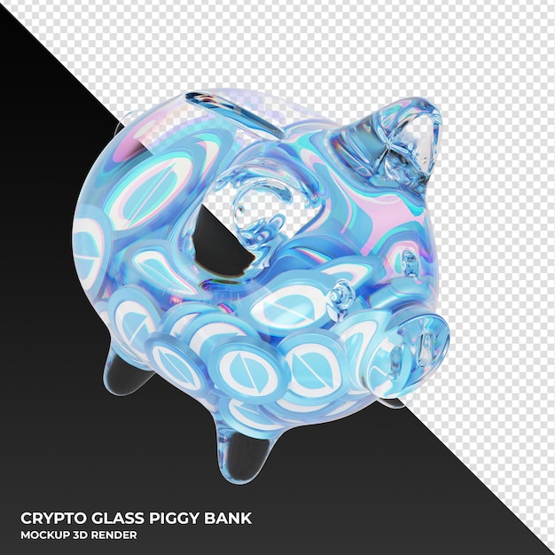 PSD ontology ont glass piggy bank with crypto coins 3d illustration