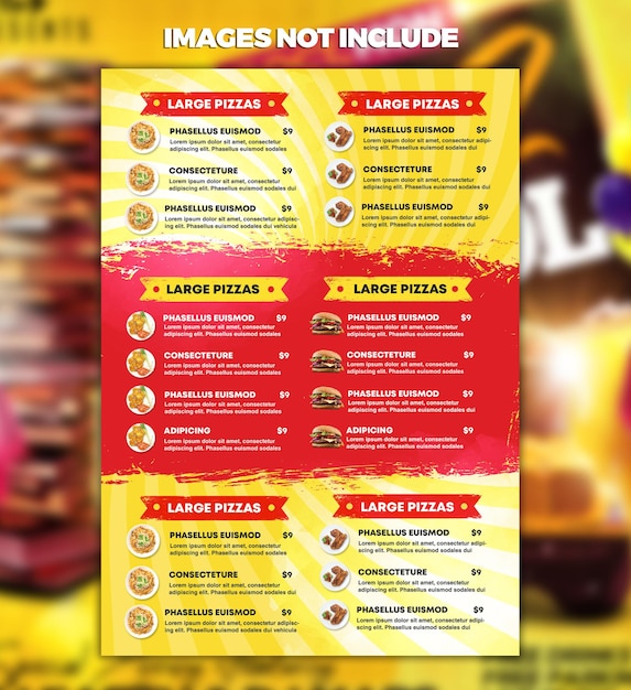 PSD ontwerp van een flyer voor het menu van een restaurantvoedsel
