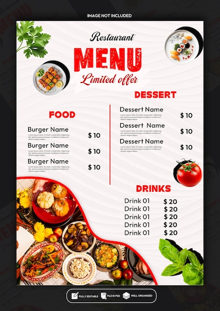 Ontwerp van een sjabloon voor een poster met een speciaal menu voor restaurants