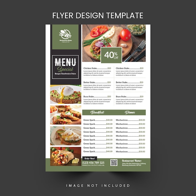 Ontwerp van een sjabloon voor het menu van een fastfoodrestaurant