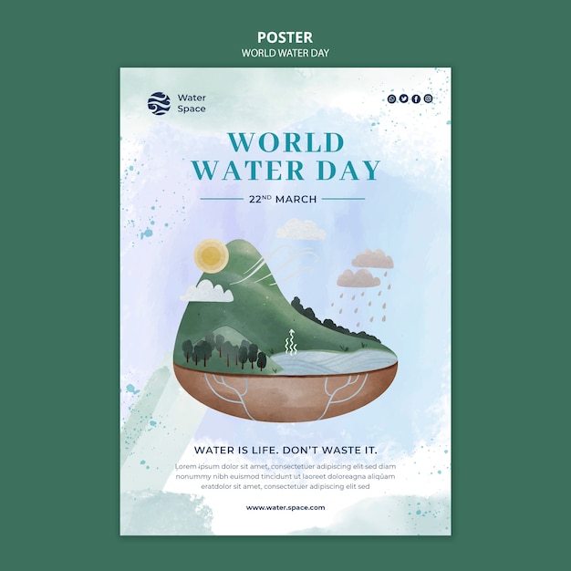 PSD ontwerpsjabloon voor aquarel wereld waterdag