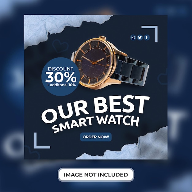 Onze beste smart watch-verkooppromotie met postsjabloon voor sociale media premium psd