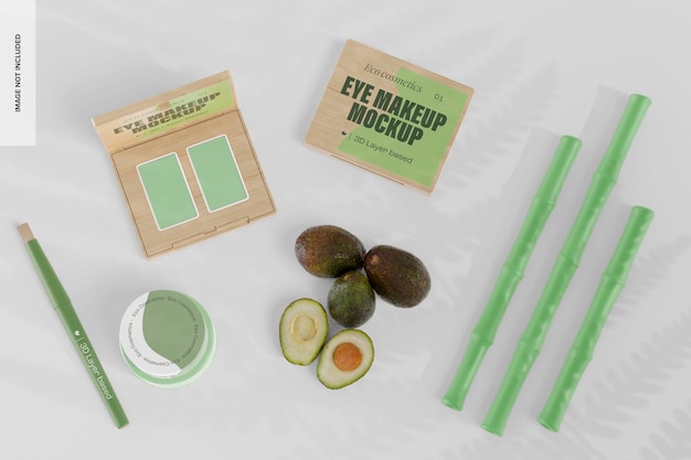 Oog make-up kit mockup, bovenaanzicht