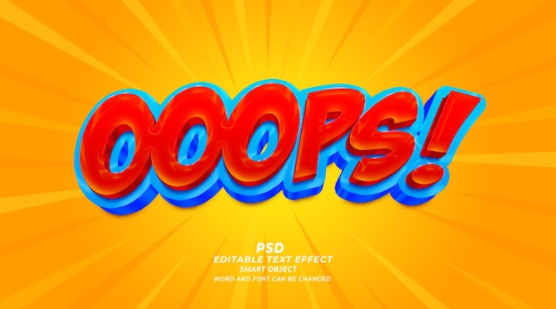 Ooops comic 3d editable text effect photoshop template