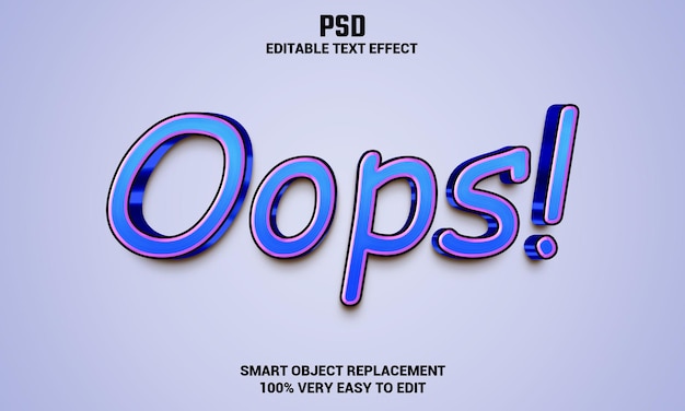 Oops 3d editable text effect with background Premium Psd