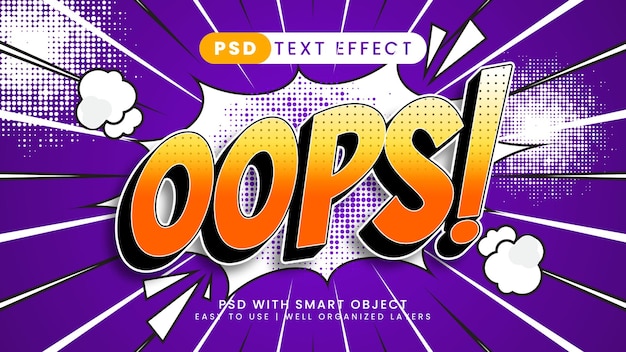 Oops text effect editable 3d comic style