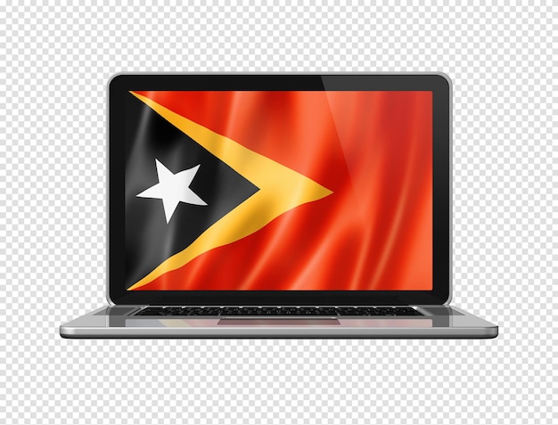 Oost-Timor vlag op laptop scherm geïsoleerd op wit 3D illustratie