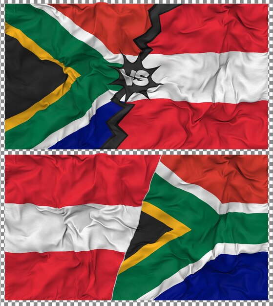 Oostenrijk versus Zuid-Afrika Half Combined Flag Cloth Bump Texture 3D Rendering
