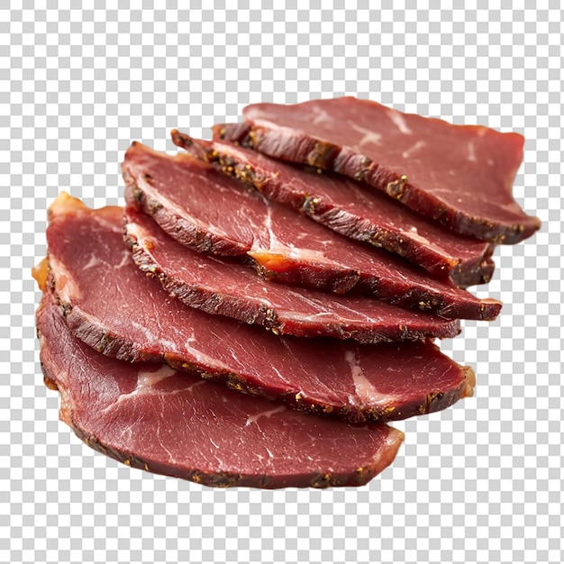 Op een doorzichtige achtergrond geïsoleerde gerookte vleessnijden
