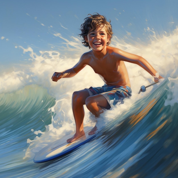 PSD op een zonnig strand een stevige blauwe huid jongen