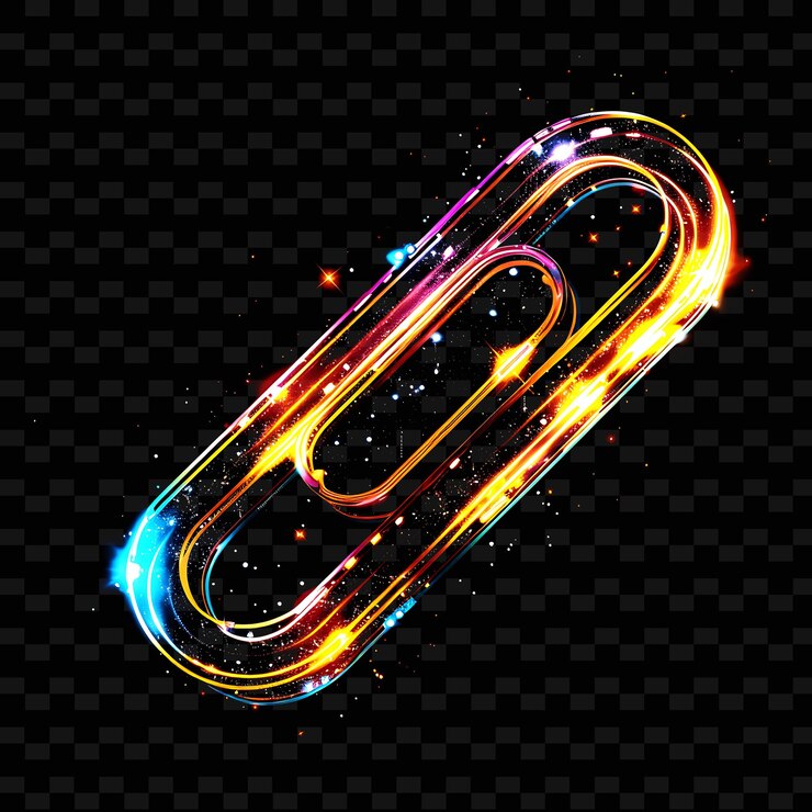 PSD opaque glittering glowing paperclip bookmark icon with pixel outline y2k shape trending decorative