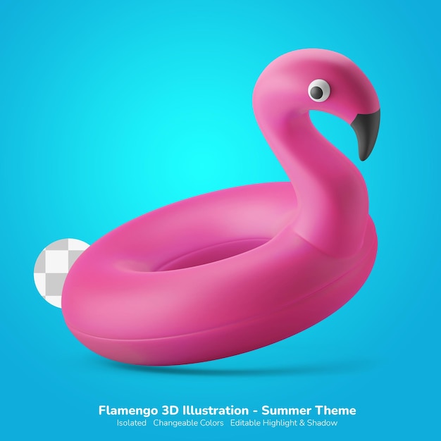 opblaasbare flamingo water zwembad ballon 3d illustratie 3d pictogram bewerkbare kleur geïsoleerd