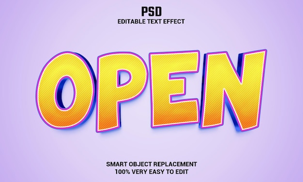 Open 3d editable text effect with background premium psd